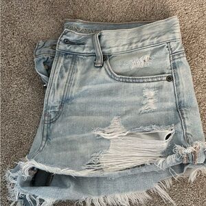 American Eagle Outfitters High Rise Distressed Light Blue Jean Shorts